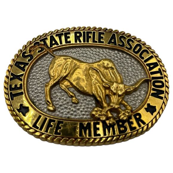 Vintage Texas State Rifle Association TSRAF Life Member Solid Brass Belt Buckle - Picture 1 of 5